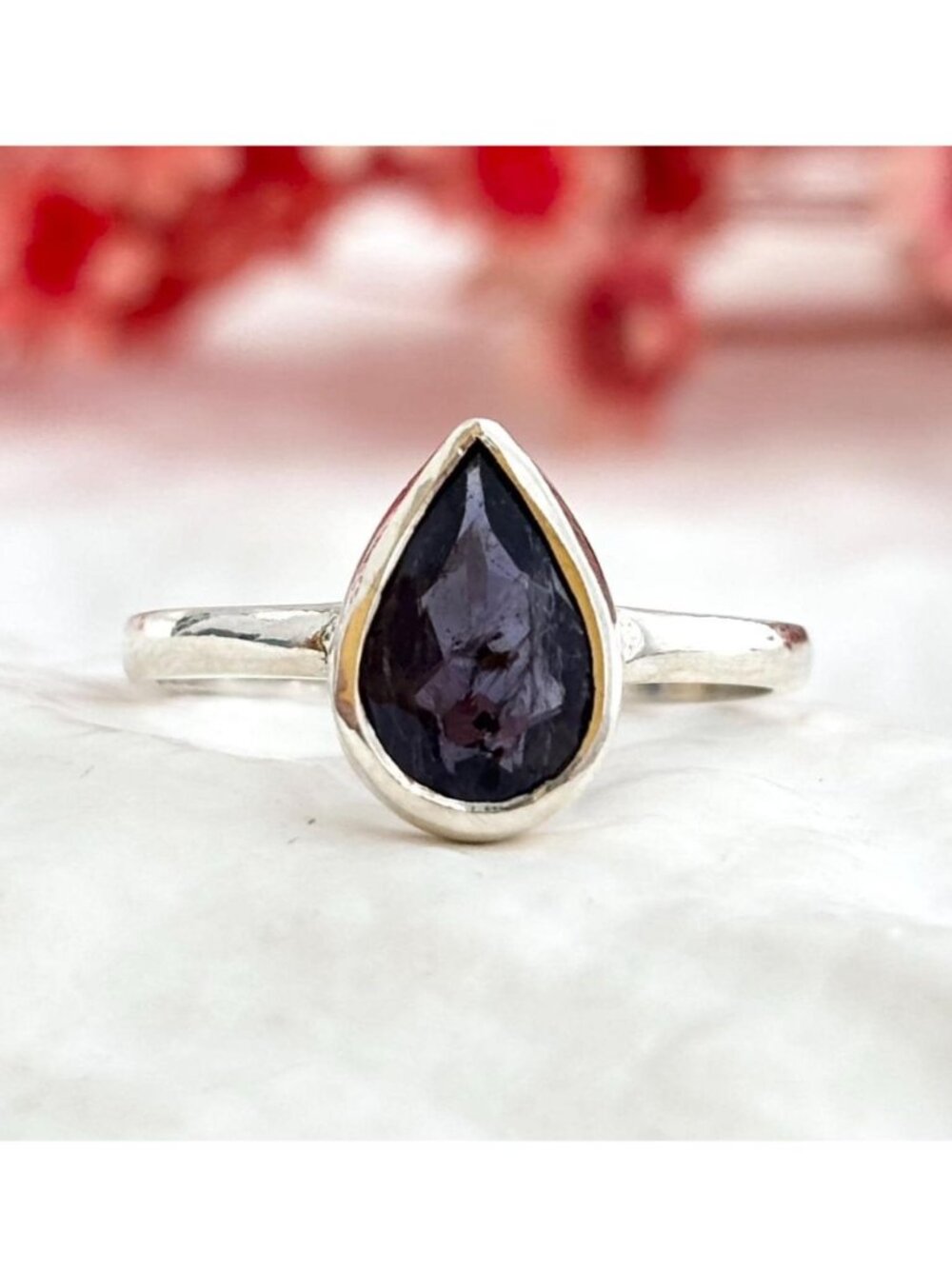 Minimalist Amethyst Solitaire Pear Cut Sterling Silver 925 Vintage Ring - sz 6